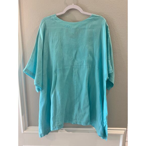 003 Match Point Women's Linen Kimono Tunic Oversized Aqua Size S Pullover Blouse - Picture 2 of 7